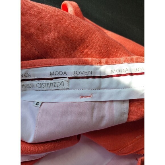 MALVI Castaneda Moda Joven Linen Pants Coral Size 36 - Picture 5 of 5